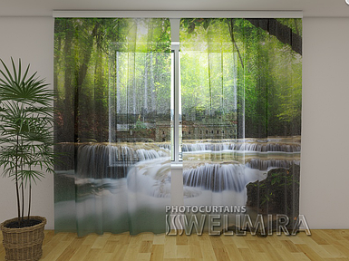 ФотоТюль Водоспад у весняному лісі 250 см х 260 см фото тюль з малюнком VE
