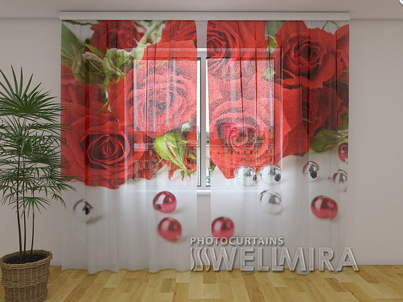 Фототюль з малюнком Троянди і намиста 250 см х 260 см фото тюль, фото 2
