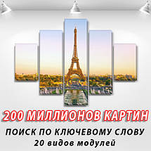 Картина модульна Перед Ейфелевою вежею, на Полотні сін., 65x100 см, (25x18-2/45х18-2/80x18), фото 5