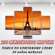 Картина модульна Двоє біля Ейфелевої вежі на Полотні сін., 65x100 см, (25x18-2/45х18-2/80x18), фото 3