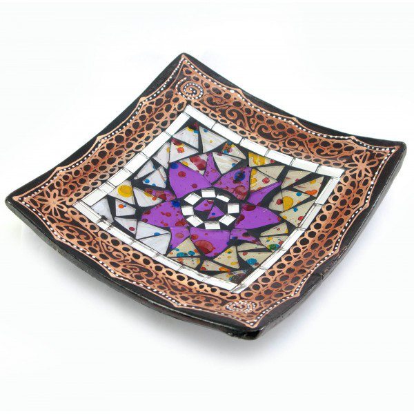 Блюдо теракотове з мозаїкою (15х15х3 см) (29456)