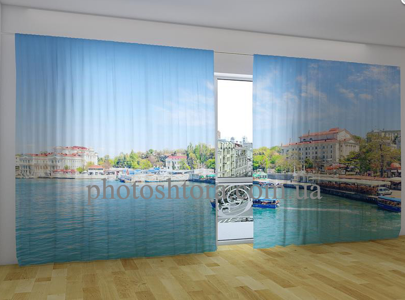 Панорамні Фотоштори "Берег Севастополя" 270 х 500 см фото панорамні штори VE