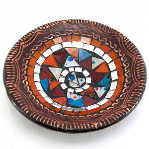 Блюдо теракотове з мозаїкою (d-14,5 см h-4,5 см)A ( 29685A)