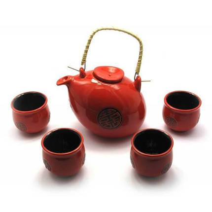 Сервіз керамічний (чайник 660 мл, h-11 см, d-13см; 4 чашки 50 мл, h-5,5 см, d-5,5 см) (28012), фото 2