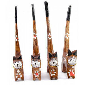 Статуетка Кішки дерев'яні кільце-тримачі коричневі (н-р 4 шт)(15,5х5,5х2 см) ціна за набір ( 30609A)