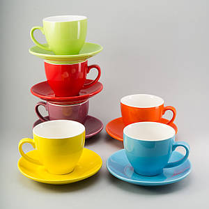 Набір чашок з блюдцем 6 ед Радуґа 200 мл кольорові керамічні чашки з кольоровими кераміками