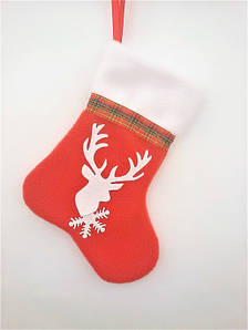 Чобіток новорічний для подарунків з оленем червоний 18*9,5 см шкарпетка