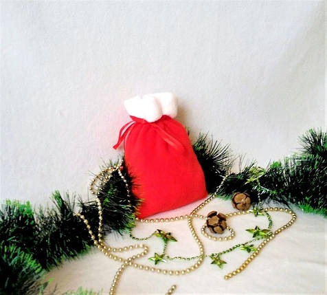 Мешок новогодний для подарков конфет красный 21*15 см мішок новорічний для подарунків, фото 2