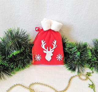 Мішок новорічний для подарунків цукерок червоний Олень 21*15 см мішок новорічний для подарунків