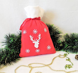 Мешок новогодний для подарков конфет Олень 31*27 см мішок новорічний для подарунків