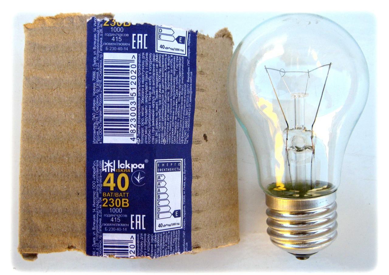 Лампа розжарювання (ЛОН) 40 Вт цоколь Е27 Іскра Львів. Ящик 100 шт.