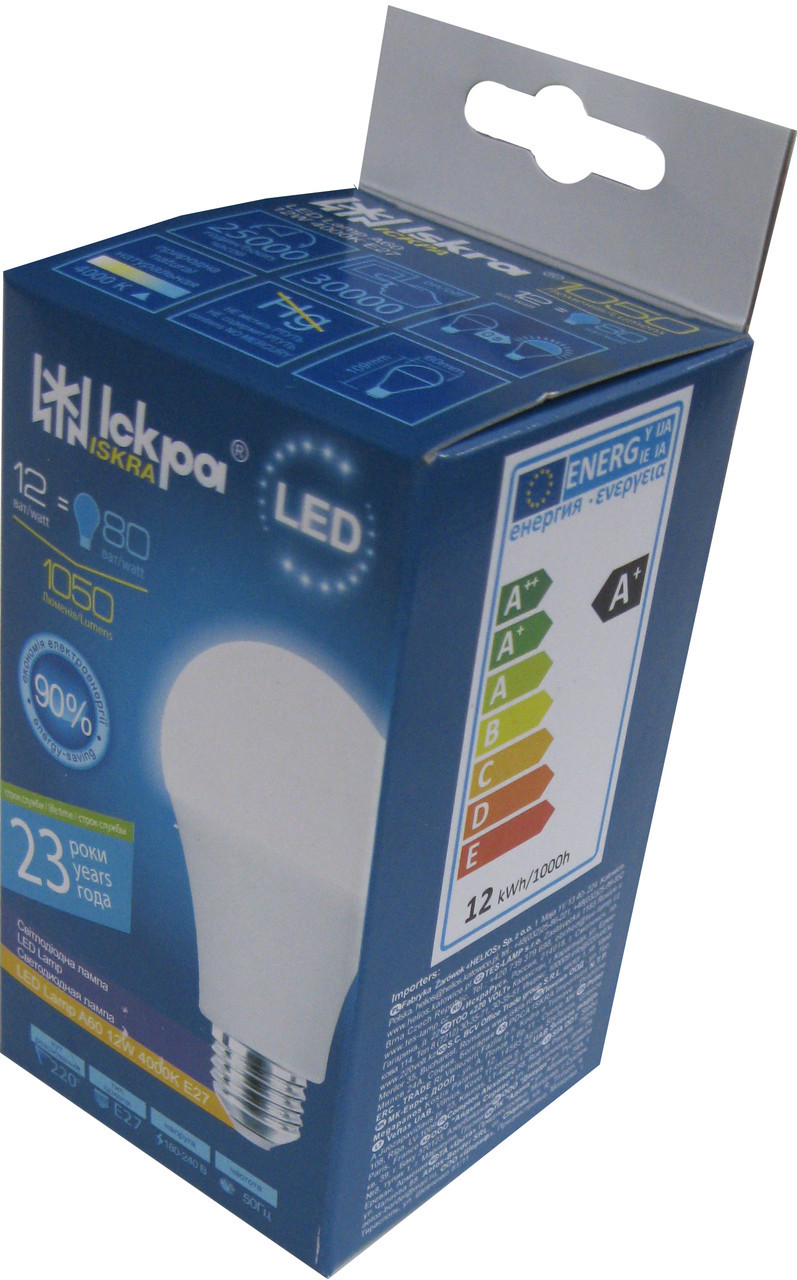 Лампа світлодіодна Iskra LED 12W (аналог 80 Вт) цоколь E27 колба A60 4000K (білий світ), фото 1