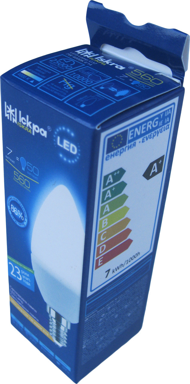 Лампа світлодіодна свічка Iskra LED 7W (аналог 50 Вт) цоколь E14 колба C37 4000K (білий світ), фото 1