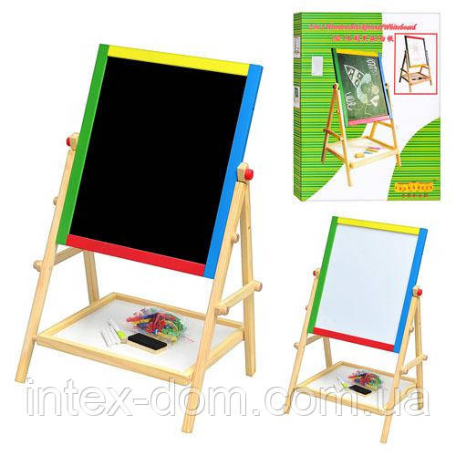 Мольберт настільний M 1462 дерев'яний, 2-х сторонній, російські літери, губка, маркер,крейда, фото 1