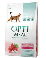 Optimeal сухий корм для дорослих котів, з телятиною 4КГ