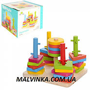 Дерев'яна іграшка Пірамідка-ключ арт 0061 14,5-14,5-10,5 см, в коробці,15,5-16-12 см