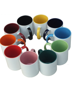 Чашка для сублімації кольорові всередині  з кольоровою ручкою 425 мл