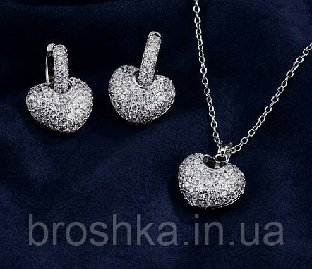 Комплект прикрас у вигляді сердець в білому родієвому покритті, фото 2