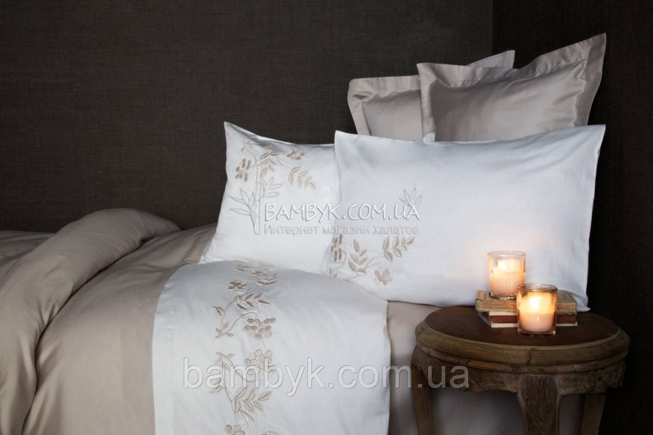 Pupilla елітна постільна білизна євророзміру сатин з 3D-вишивкою (бежевий) Salda