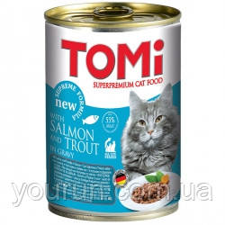 TOMi salmon trout ЛОСОСЬ, ФОРЕЛЬ консерви для кішок, вологий корм, 400 гр, фото 1