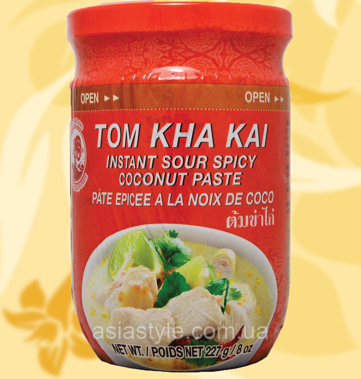 Паста для супу Том Кха Каі, Tom Kha Kai, Cock Brand, Tom Kha Kai Paste, 227g, 椰子湯, Дж