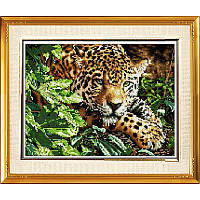 "Леопард на відпочинку (квадратні, повна)" Dream Art. Набір для малювання камінням алмазний живопис (30090D)