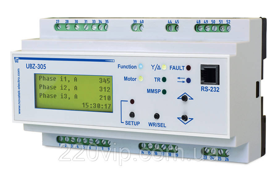 Універсальний блок захисту УБЗ-305 (М) NOVATEK ELECTRO USB, асинхронних електродвигунів, з лічильником, фото 1
