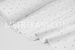 Тканина ранфорс Туреччина 240 см "Горох" (глітер) срібний на білому No WH-1932-01