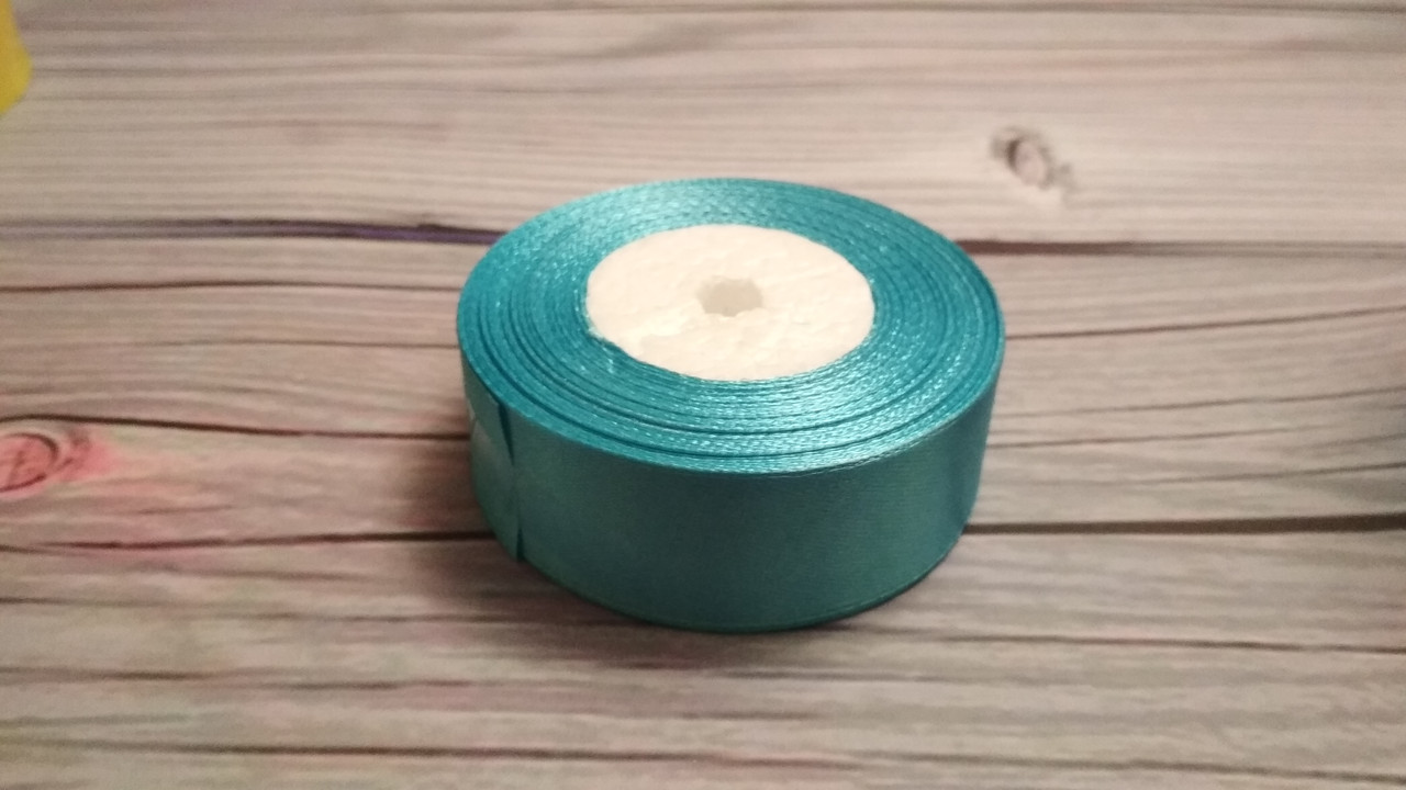 Атласна стрічка 2,5 см бірюзова 20 м, фото 1