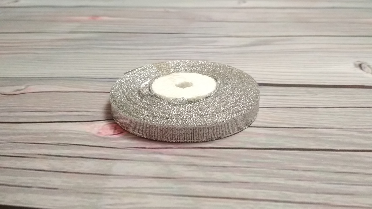 Атласна стрічка 1 см Срібло, фото 1
