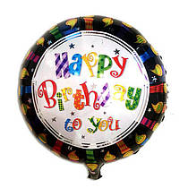 Фольгована кругла кулька "Happy Birthday" свічки 18" Китай