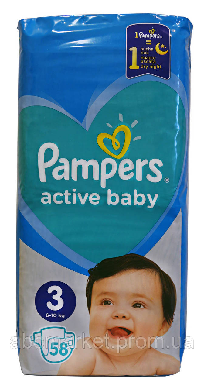 Подгузники Pampers Active Baby-Dry 3 Midi 4-9 кг, Эконом 58 шт. - фото 1 - id-p384773602