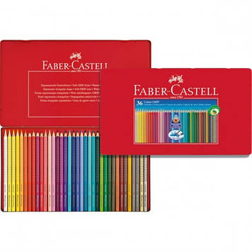 Акварельні тригранні олівці Faber Castell GRIP 112435 в металевій коробці (36 кол.)