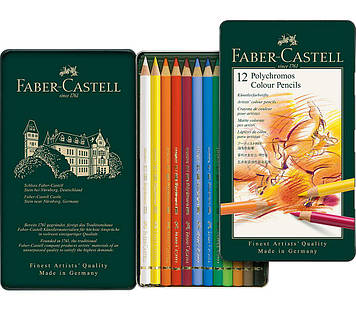 Набір кольорових олівців Faber Castell POLYCHROMOS 110012 в металевій коробці (12 цв.)