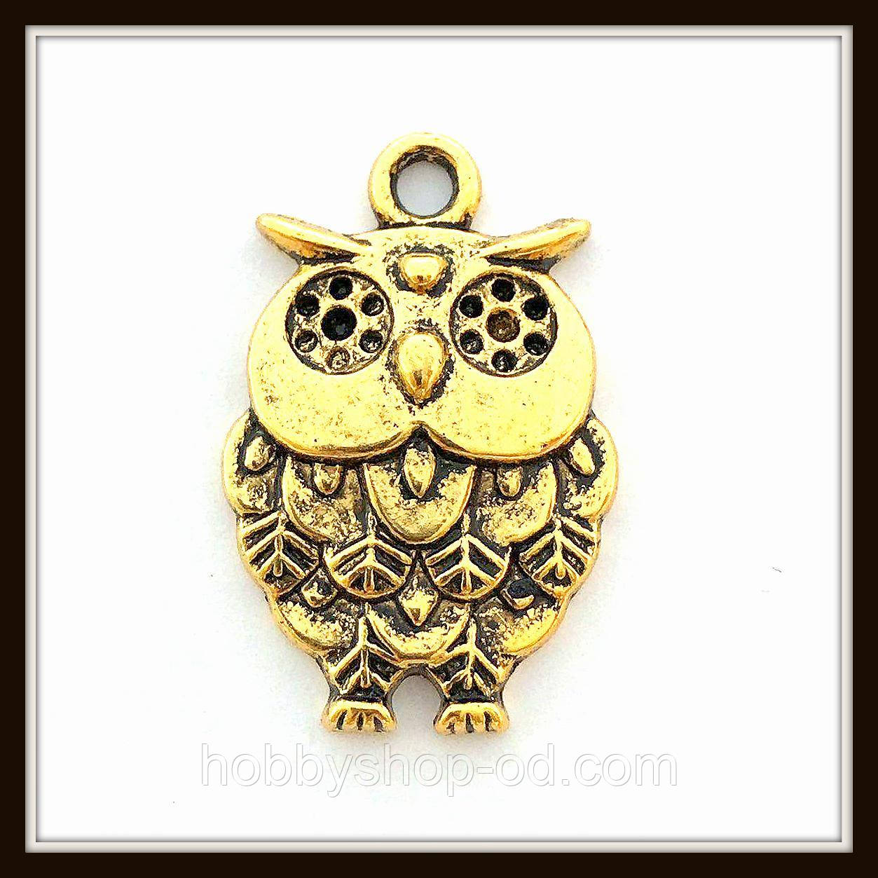 Метал. підвіска "сова" золото (2,9х1,9 см) 3 шт. в уп., фото 1