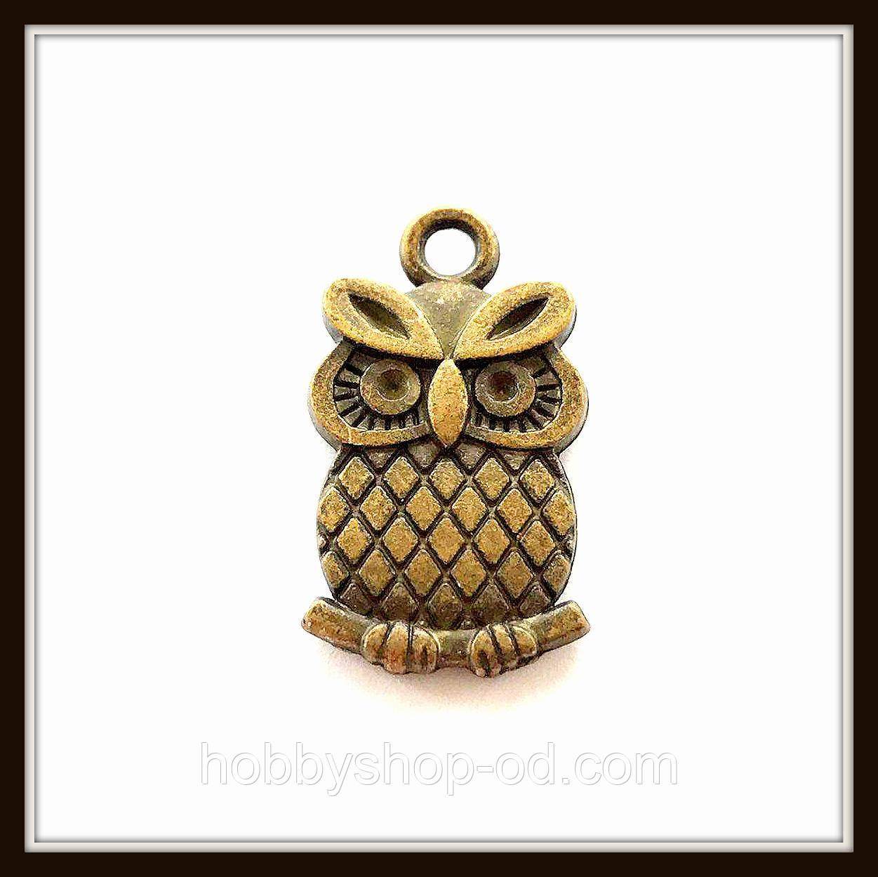 Метал. підвіска "сова" бронза (2х1,2 см) 6 шт. в уп., фото 1