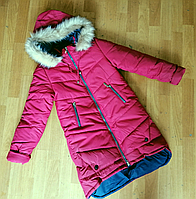 Зимове пальто на дівчинку 128 — 152 Тепла підліткова дитяча зимова куртка на флісі