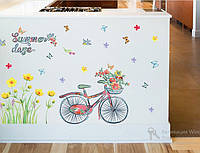 Интерьерная наклейка - Цветы и велосипед (120х75см)  