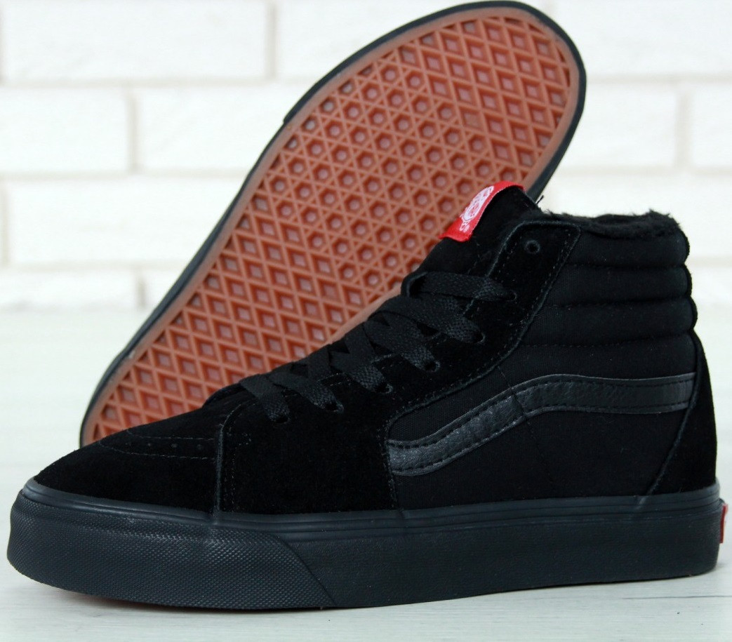 Зимові чоловічі кеди Vans Old Skool CANVAS SK8-HI all black теплі з хутром