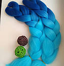 Яскраві коси канекалону, коса синьо-блакитна омбре, фото 3