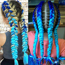 Яскраві коси канекалону, коса синьо-блакитна омбре