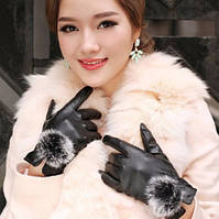 Жіночі чорні рукавички з екошкіри