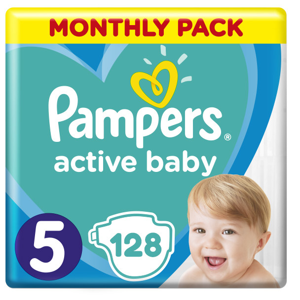 Підгузки дитячі Pampers Active Baby Junior 5 (11-18 кг) Monthly Pack 128 шт, фото 1