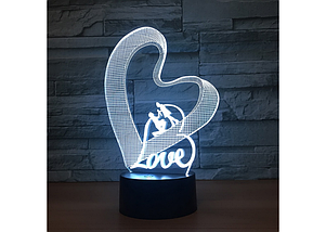 Оригінальний сенсорний 3D світильник Love для з ефектом тривимірного зображення, фото 3