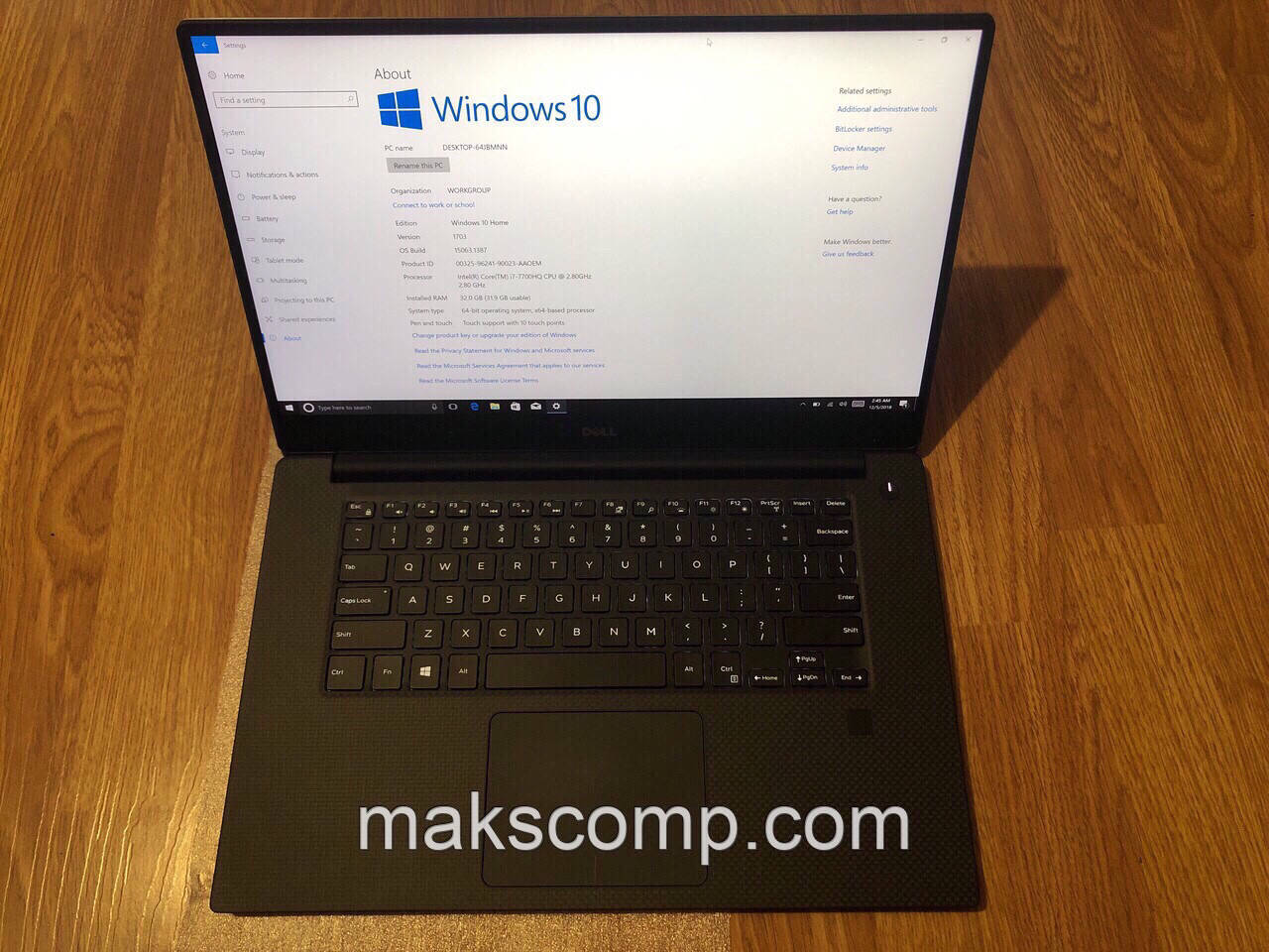 Dell XPS 9560 15'6 4K touch i7 7700HQ Nvidia GTX 1050 4Gb, 32Gb DDR4, 1Tb SSD m2