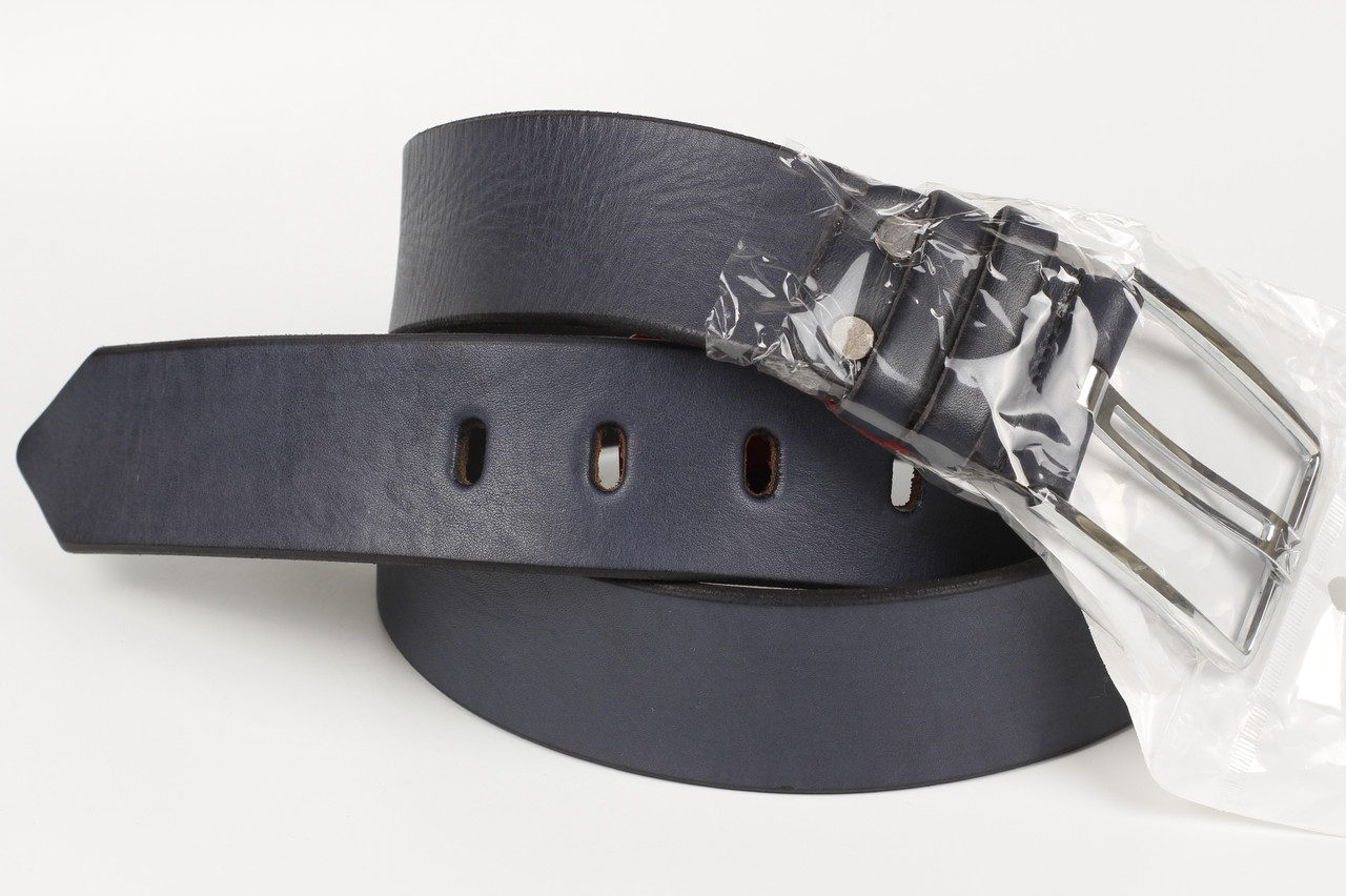 Ремінь кожаний джинсовий синій King Belts 45 мм гладкий