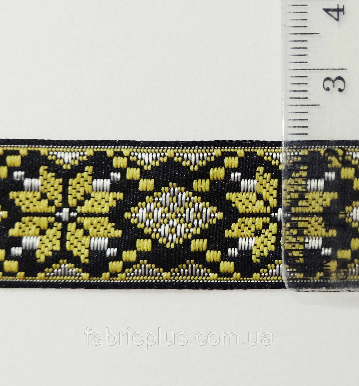 Лента с украинским орнаментом 21 мм горчичный с черным - фото 3 - id-p837271844