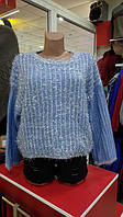 Женский голубой свитер свободный блеск