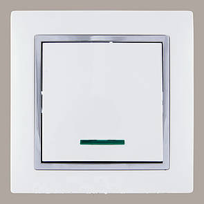 Выключатель с подсветкой (с рамкой) LXL Tesla белый/хром