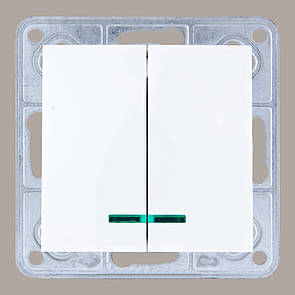 Вимикач подвійний з підсвіткою LXL Tesla білий
